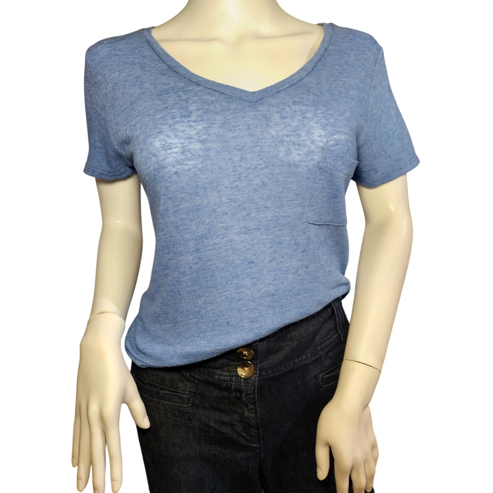 Mossimo Womens Pullover Cap Sleeve V-neck Tee Shirt Blue Size Small